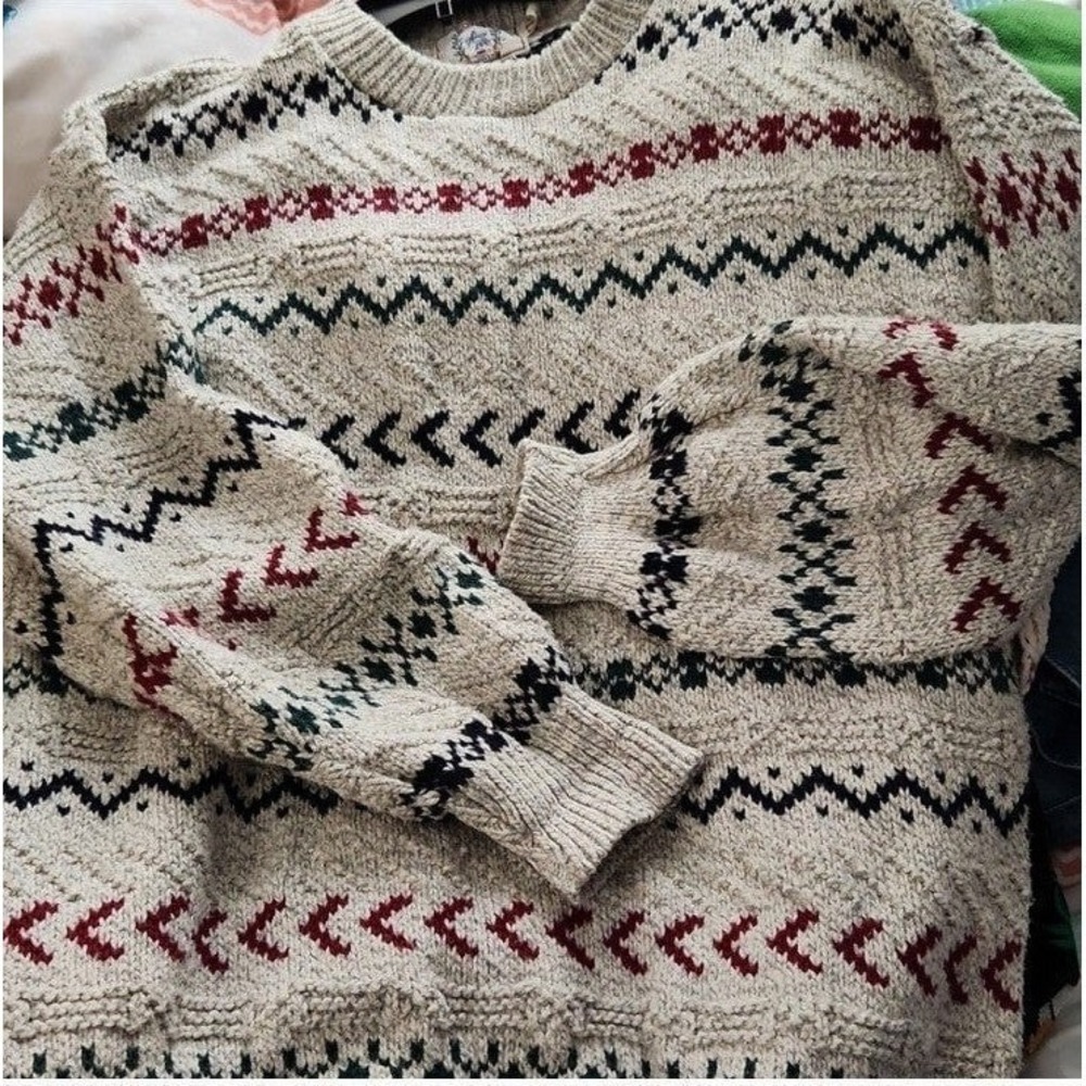 Vintage Sears Roebuck & Co 1886 Cotton Fair Isle Knit Sweater Mens Medium USA